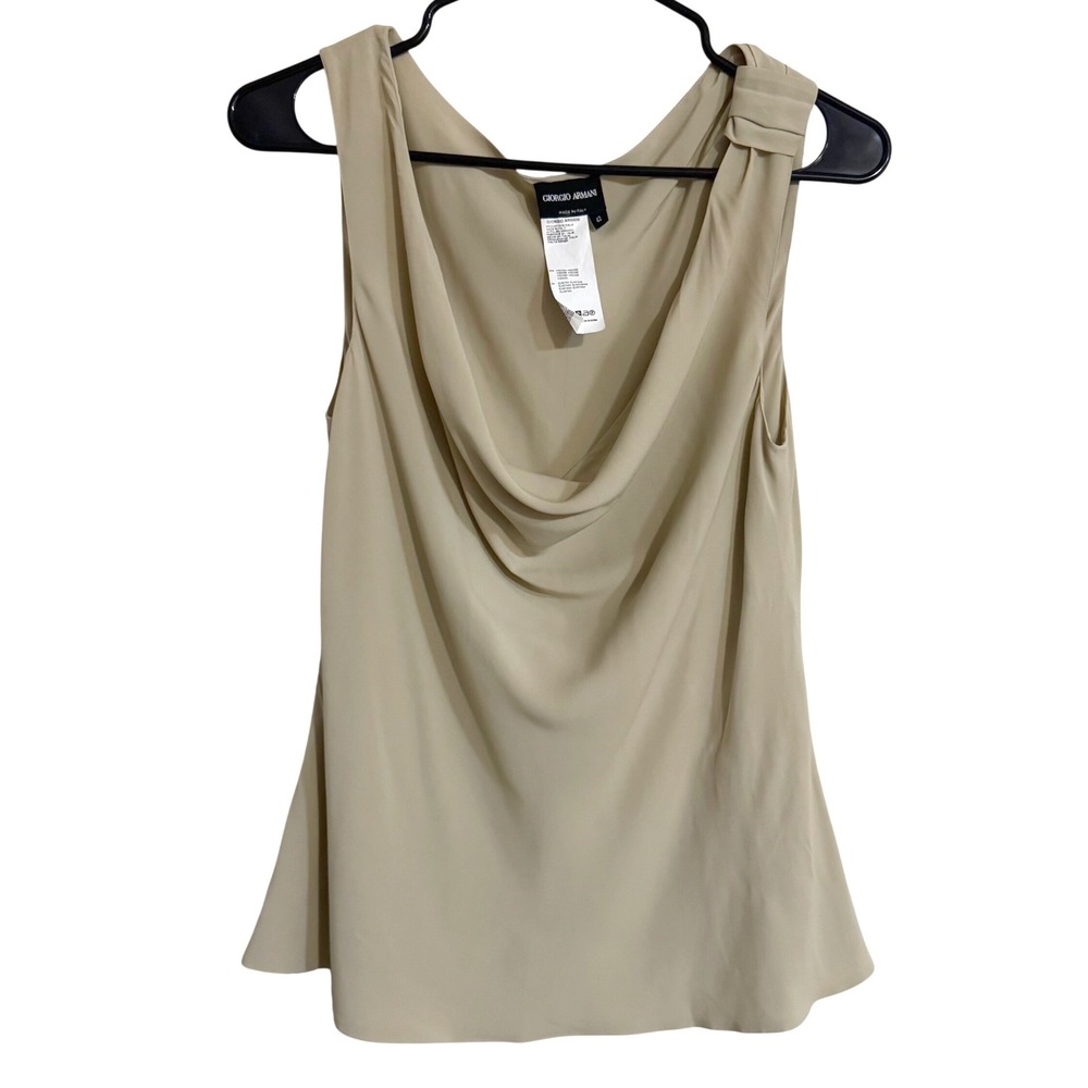 Giorgio Armani Beige Draped Sleeveless Top Made in Italy Size 42
